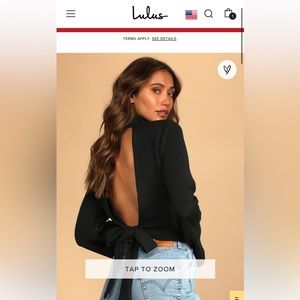 Baby Got Backless Black Mock Neck Tie-Back Sweater